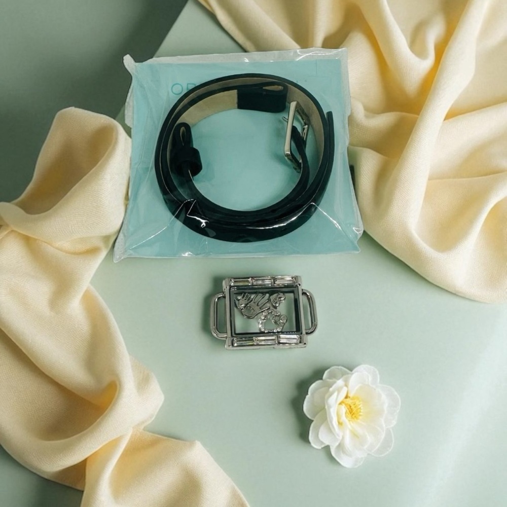Origami Owl Silver Rectangle Bracelet with Leather Strap and Charms